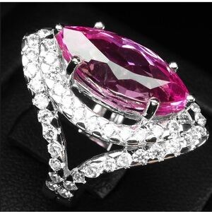 8ct Barbie Pink Sapphire & white Sapphire Ring 14k white Gold Electroplated 925